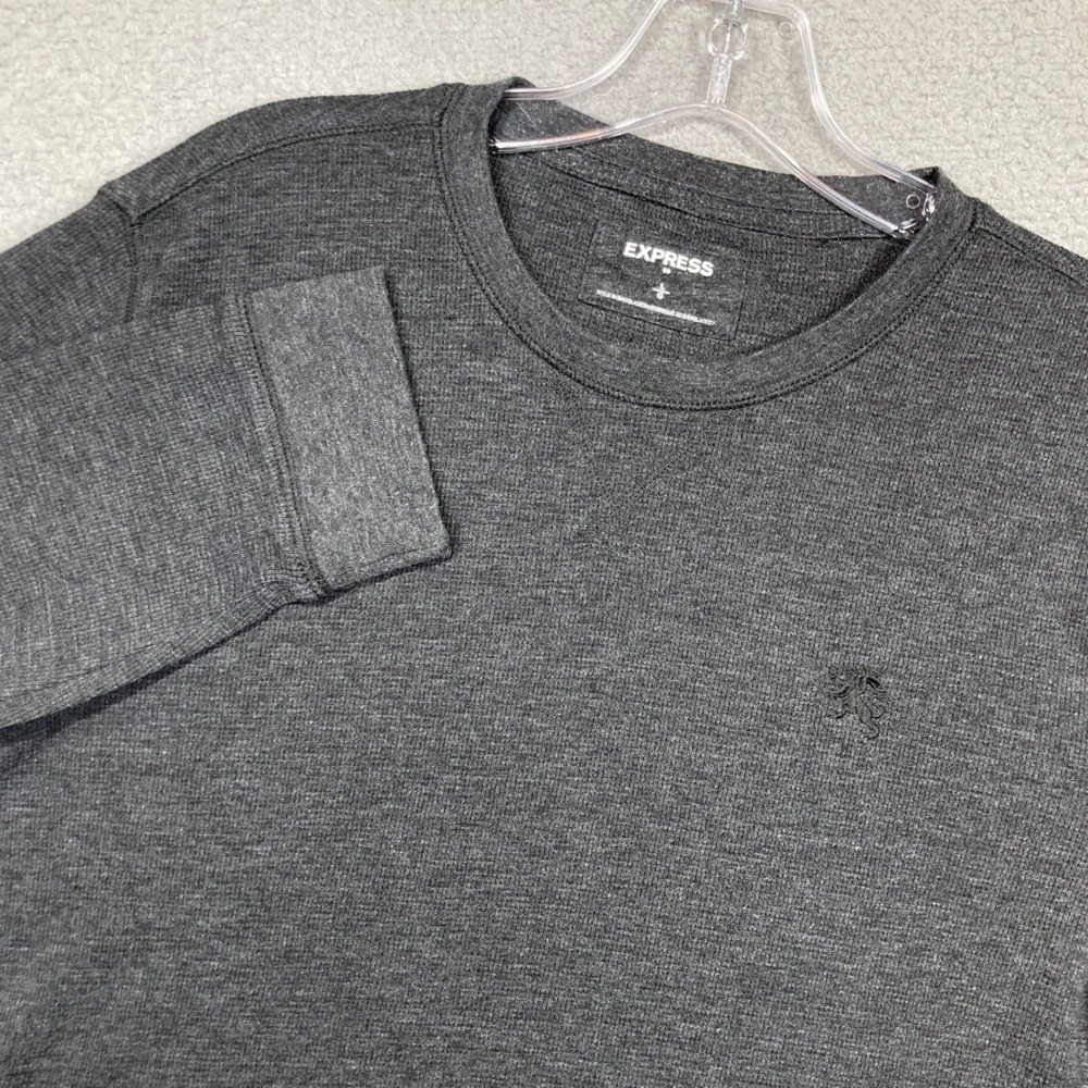 Express Thermal Shirt Men Large Gray‎ Waffle Knit Long Sleeve Lion Logo Gorpcore
